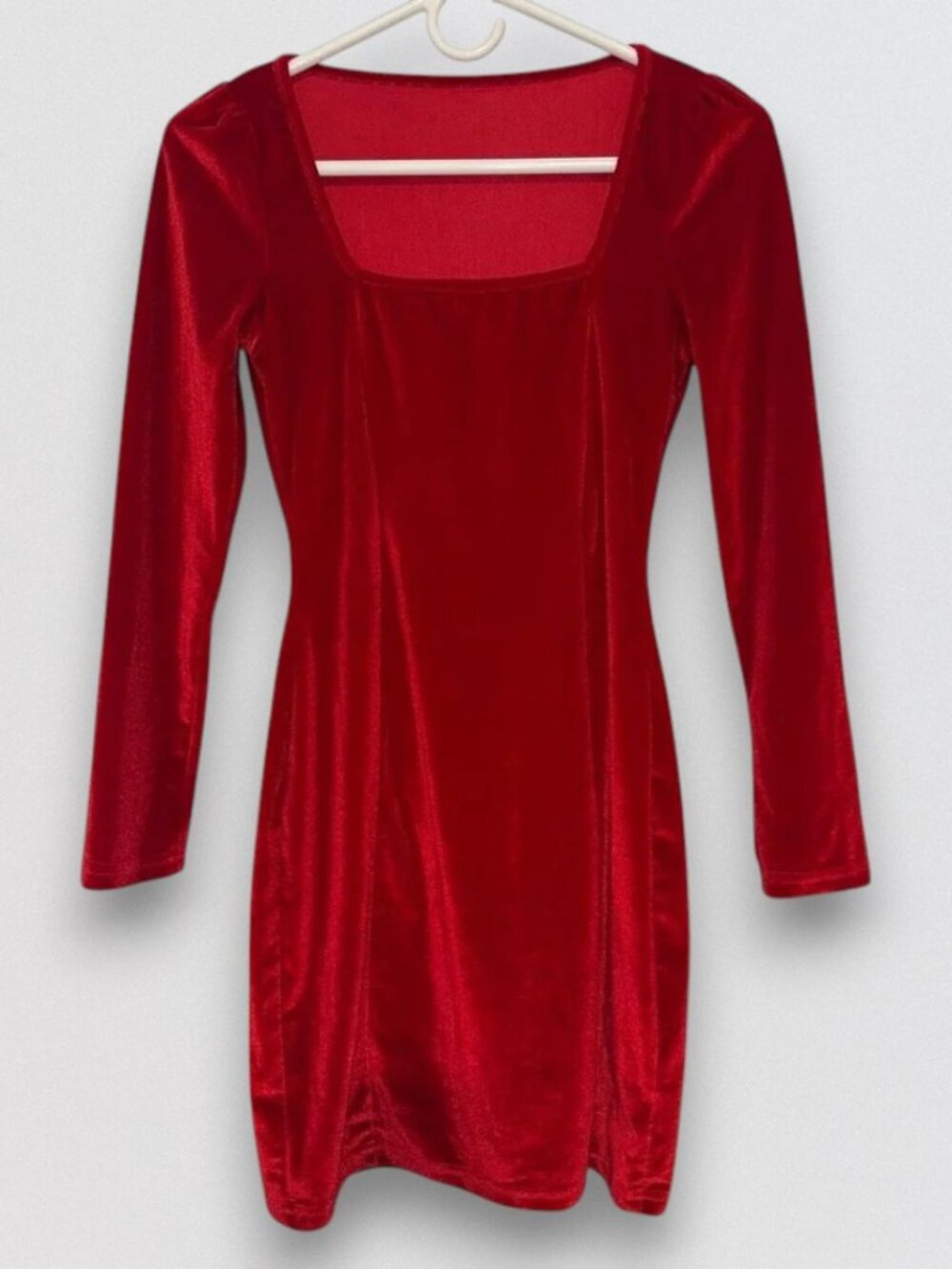 Red Velvet Long Sleeve Bodycon Mini Dress Small